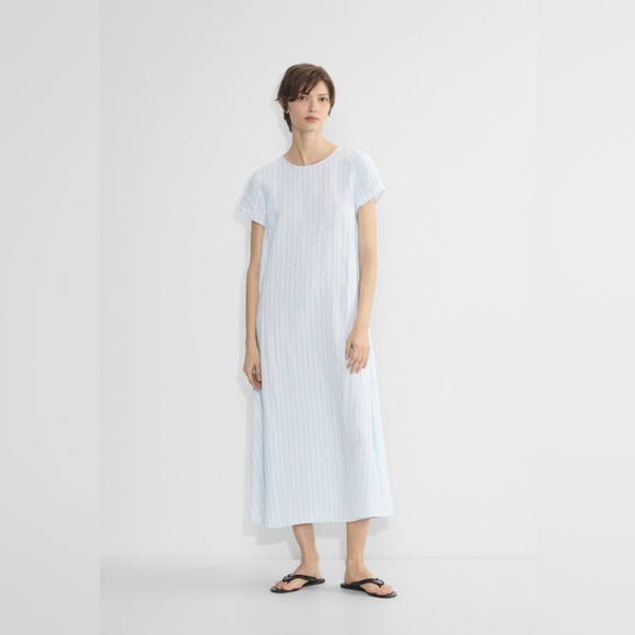 Aritzia Dresses & Skirts - Aritzia The Group Allay Linen Maxi T-Shirt Dress Powder Blue White Stripe sz S